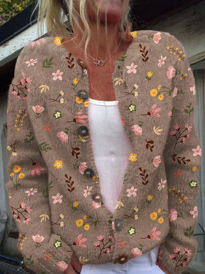 Irina | Cárdigan de Punto Estampado Floral Romántico Verano