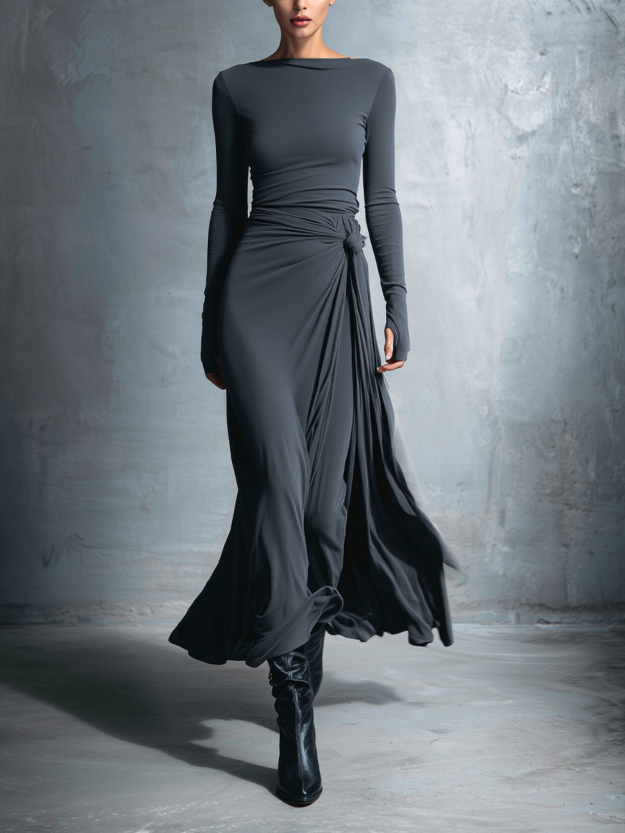 Vestido Largo con Nudo Lateral | Diseño Estructurado