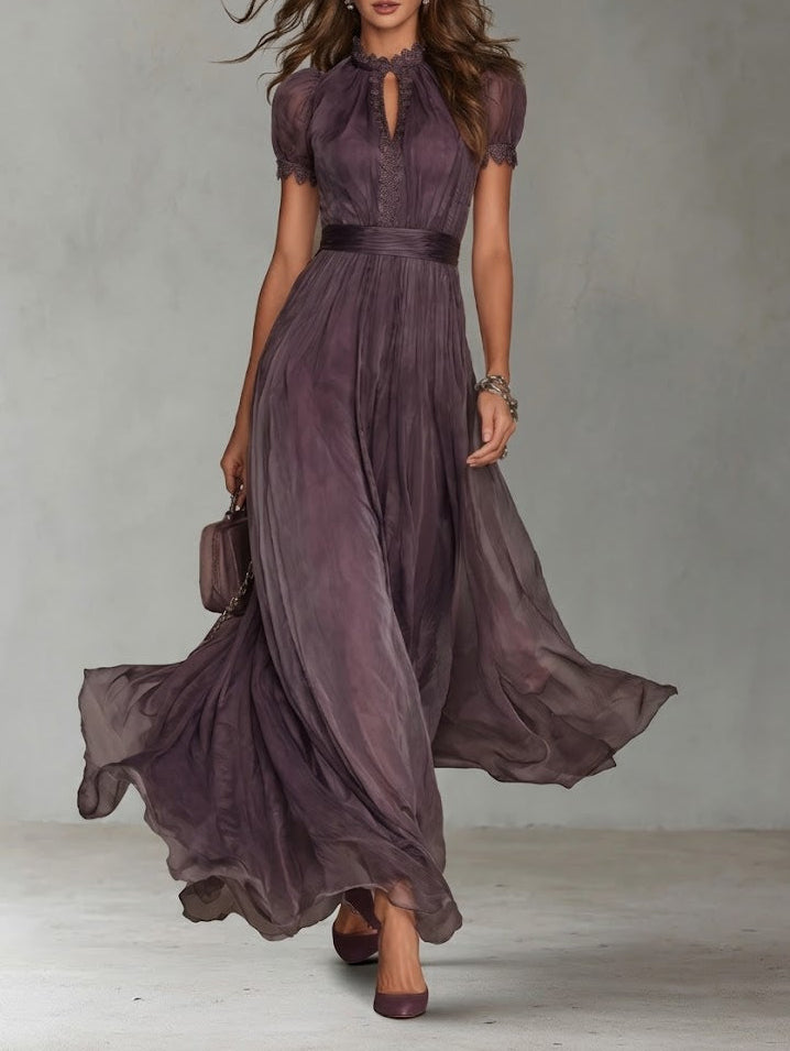Vestido Largo Violeta | Escote de Lágrima y Encaje