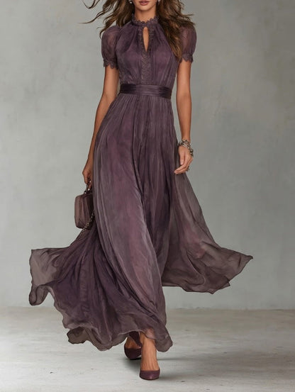 Vestido Largo Violeta | Escote de Lágrima y Encaje