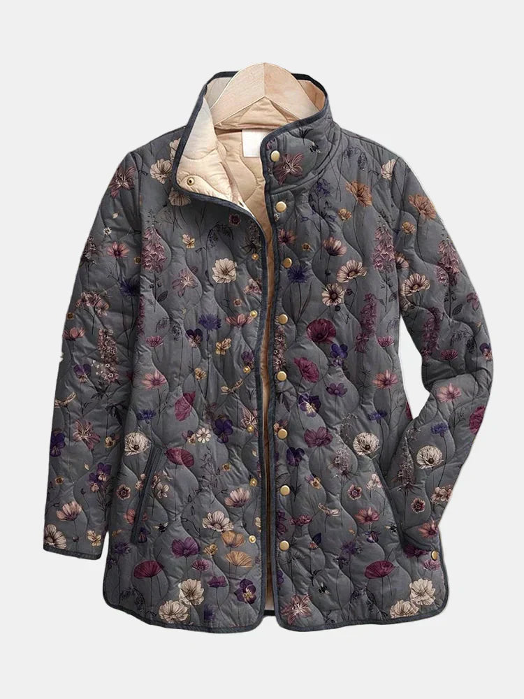 Chaqueta Acolchada Vintage Floral Para Mujer - Estilo Retro