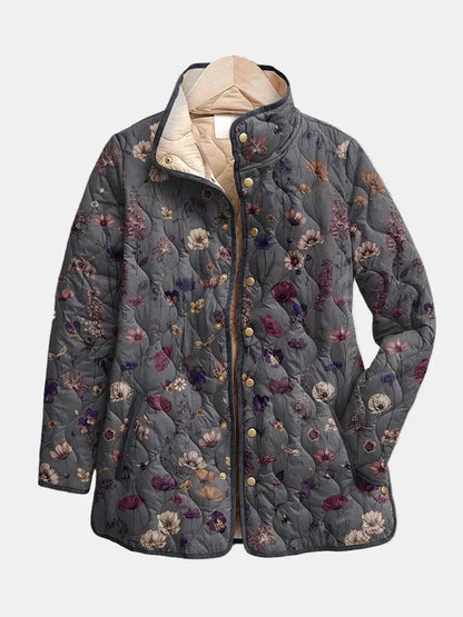 Chaqueta Acolchada Vintage Floral Para Mujer - Estilo Retro