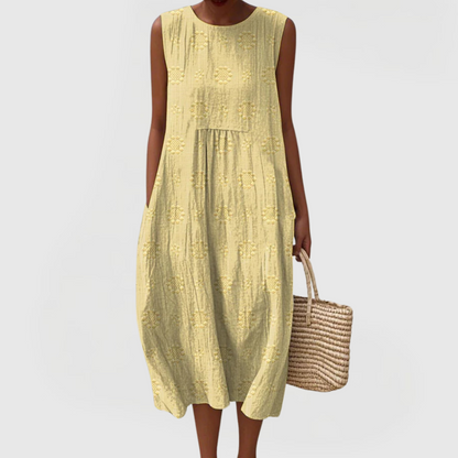 Vestido midi elegante sin mangas con bolsillos laterales y tejido ligero para mujer, cómodo y versátil para verano o diario