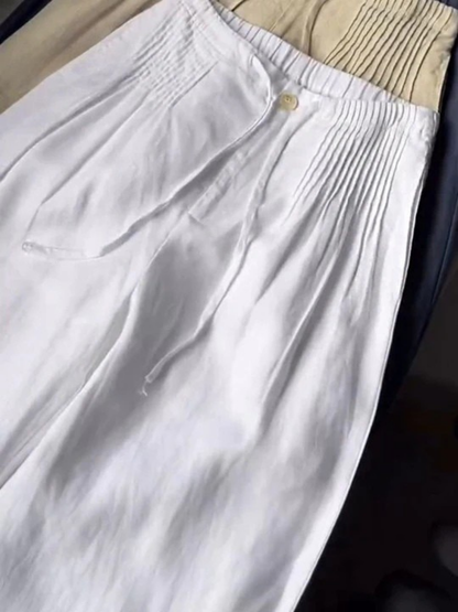 Pantalones Wide Leg de Algodón y Lino