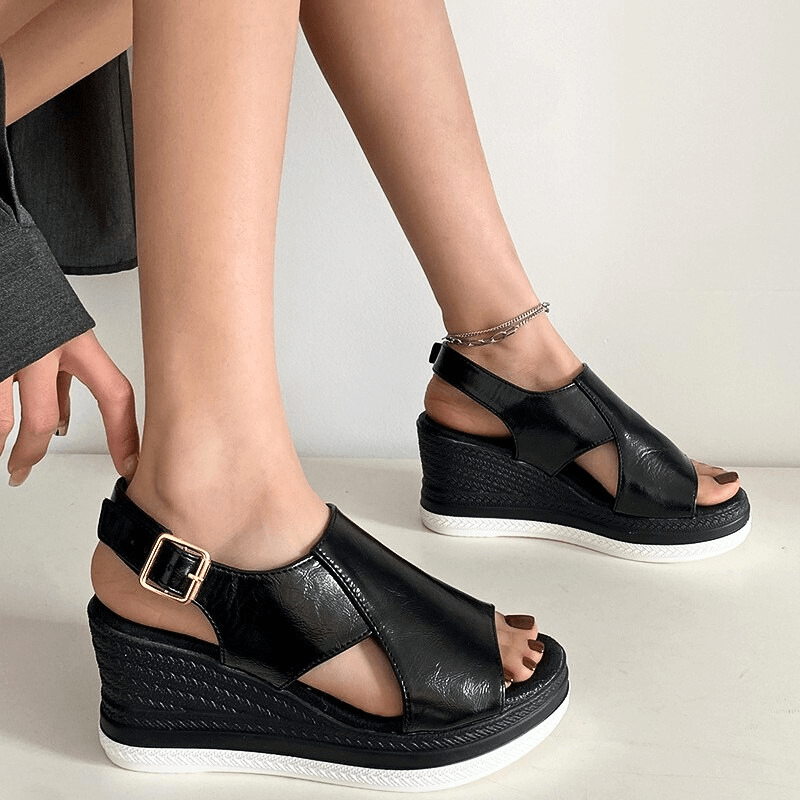 Sandalias ortopédicas de cuña con tiras metálicas y plantilla ergonómica para mujer, cómodas y elegantes para verano o diario