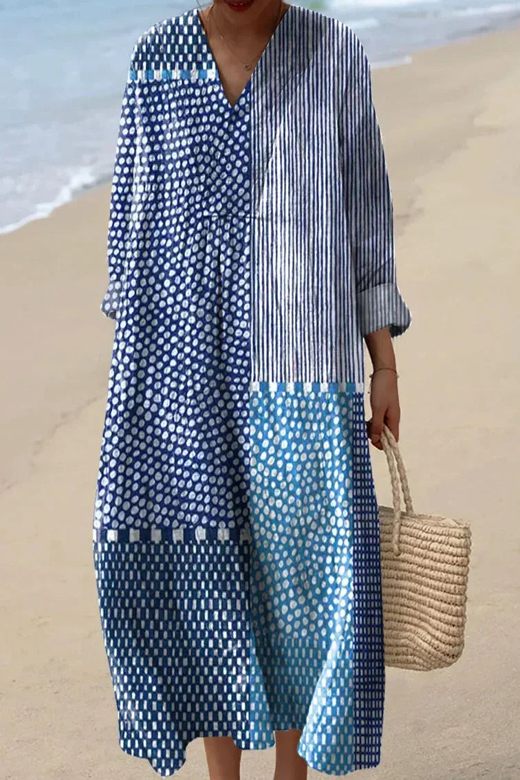 Vestido maxi geométrico estilo retro para mujer, chic y versátil para primavera o evento