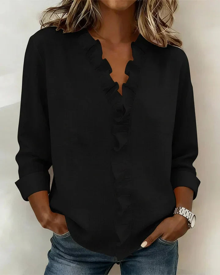 Blusa femenina con volantes, cuello en V y corte fluido para mujer, cómoda y sofisticada