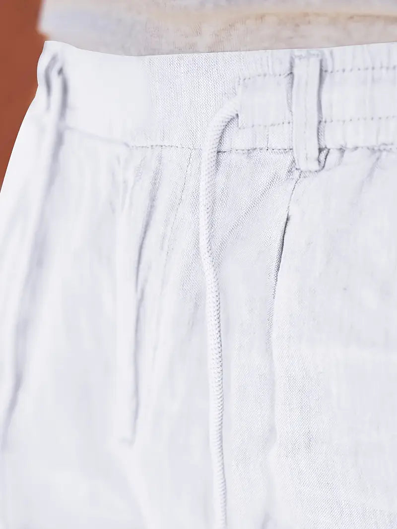 Pantalones anchos de lino con cordón para hombre - fresco y elegante