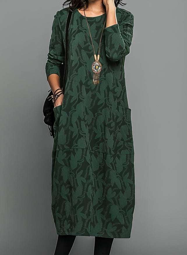 Cassie | Vestido de Primavera con Cuello Redondo y Estampado Botánico para Mujer
