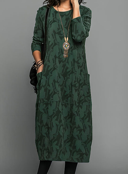 Cassie | Vestido de Primavera con Cuello Redondo y Estampado Botánico para Mujer