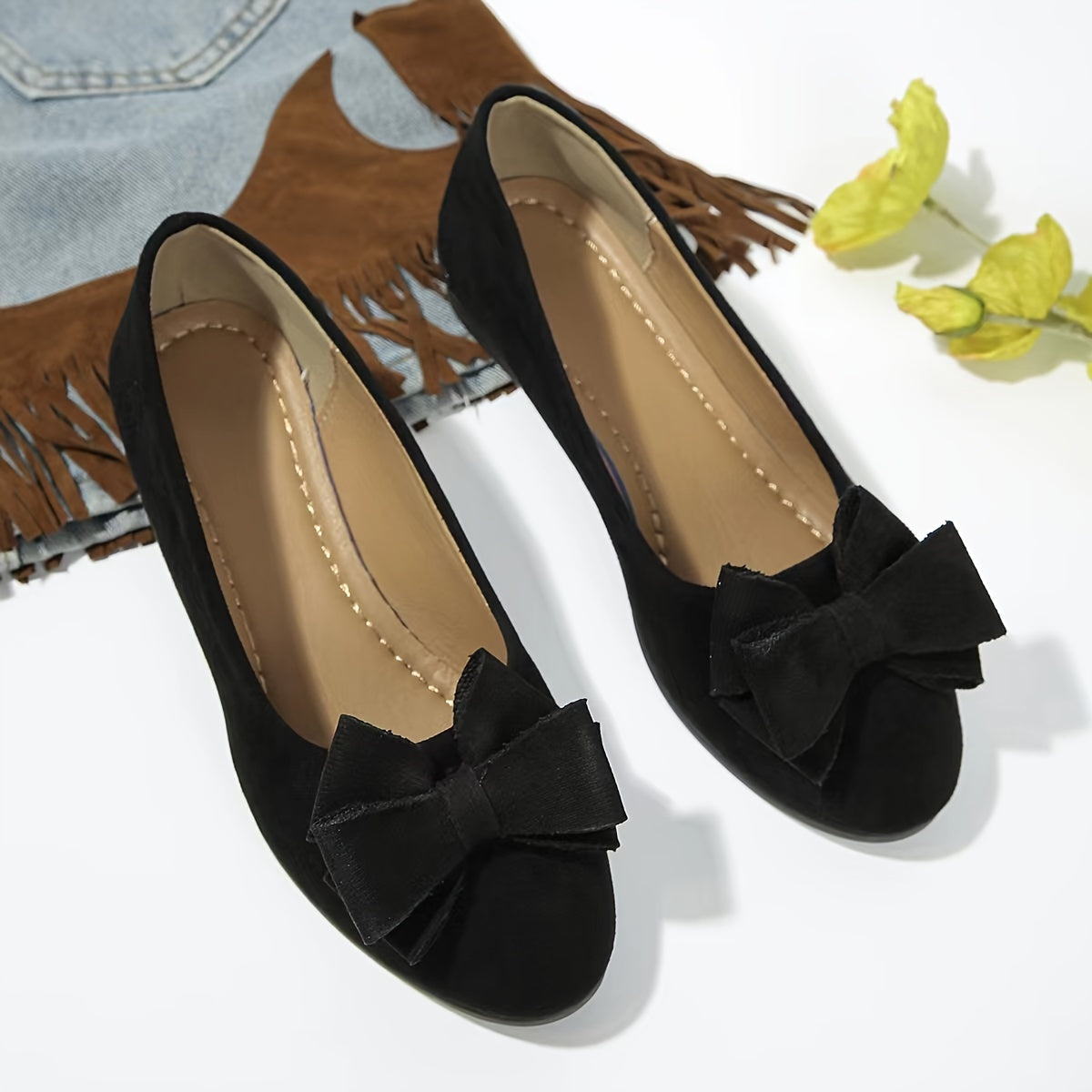 Zapatos planos ortopédicos con lazo decorativo y plantilla ergonómica para mujer, cómodos y elegantes para uso diario u oficina