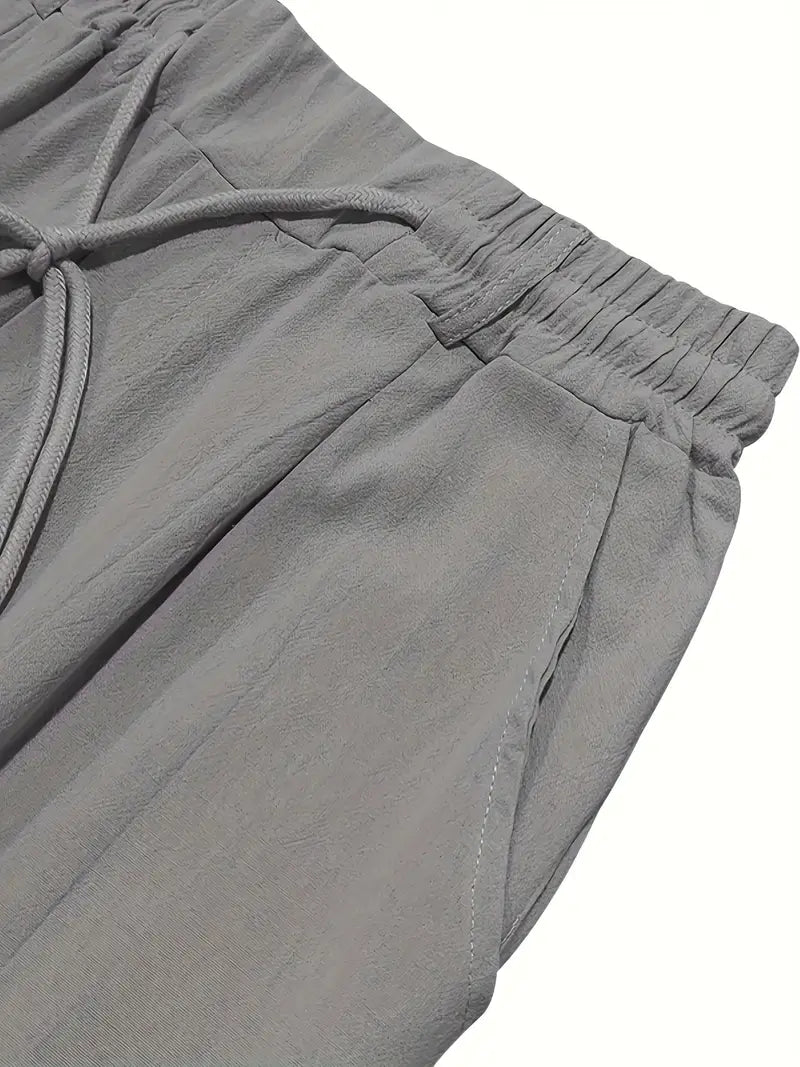 Pantalones anchos de lino con cordón para mujer, ligeros y transpirables para verano o viaje