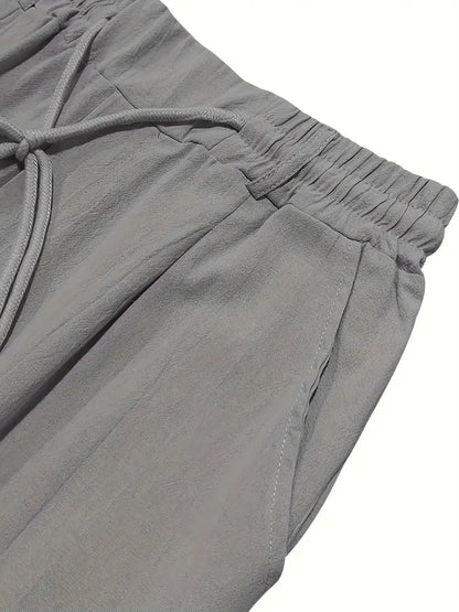 Pantalones anchos de lino con cordón para mujer, ligeros y transpirables para verano o viaje