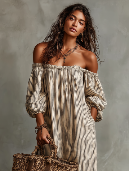 Vestido Largo Fluido con Hombros Descubiertos | Estilo Bohemio