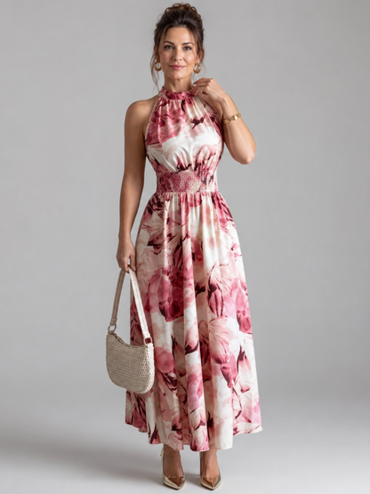 Vestido Midi con Estampado Floral y Cintura Recogida | Diseño Abstracto