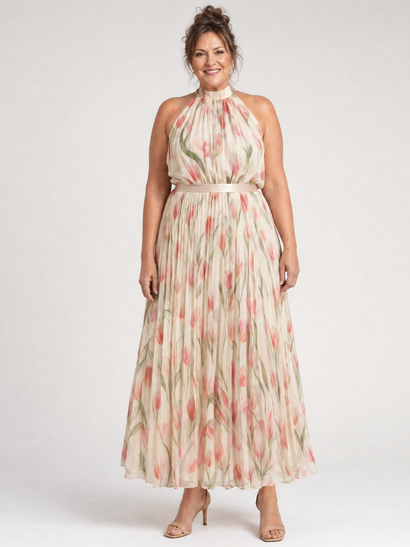 Vestido Midi Cuello Halter Floral | Estilo Elegante para Mujer