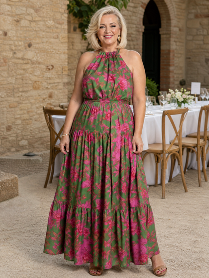 Vestido Midi con Drapeado y Cuello Halter | Diseño Elegante y Femenino
