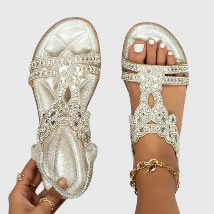 Sandalias ortopédicas con pedrería decorativa y plantilla ergonómica para mujer, ligeras, elegantes y cómodas para verano o diario