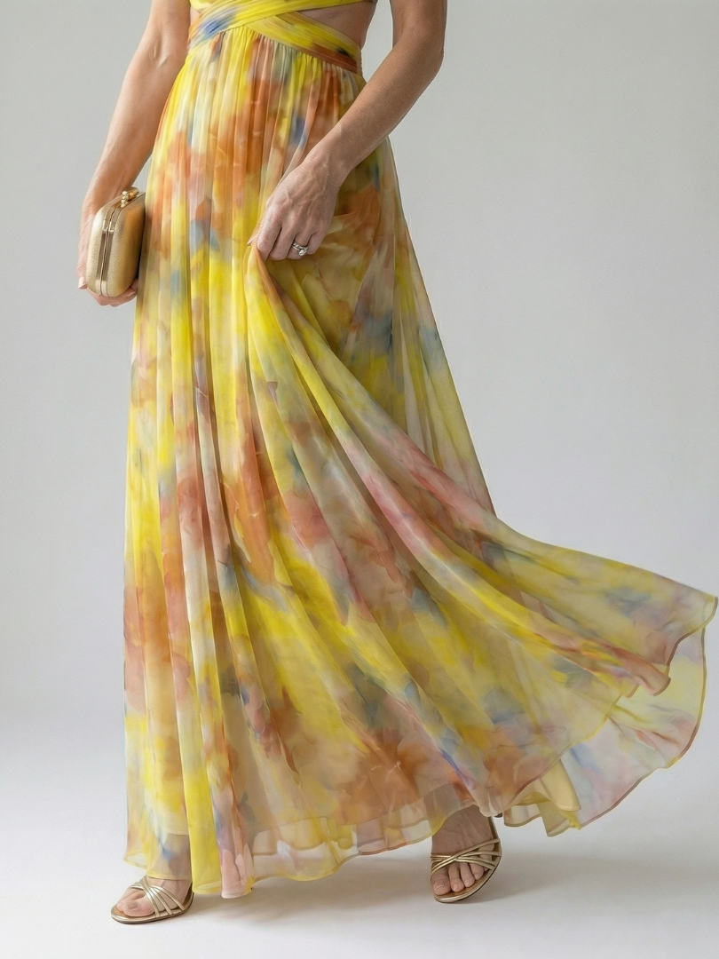 Vestido Maxi con Prenda Suave y Falda Fluida | Estilo Multicolor