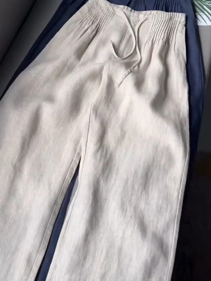 Pantalones Wide Leg de Algodón y Lino
