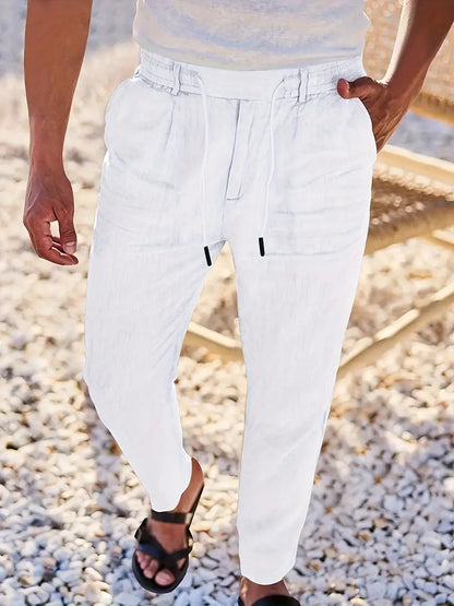 Pantalones anchos de lino con cordón para hombre - fresco y elegante