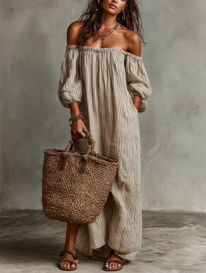 Vestido Largo Fluido con Hombros Descubiertos | Estilo Bohemio