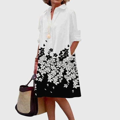 Vestido elegante con botones frontales, cuello camisero y bolsillos laterales para mujer, ligero y versátil para oficina o diario