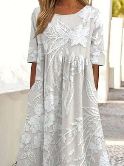 Vestido midi clásico con estampado y bolsillos laterales para mujer, elegante y versátil