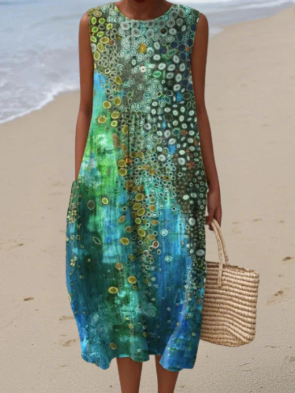 Vestido midi para mujer con estampado inspirado en los arrecifes, diseño sin mangas y tejido ligero