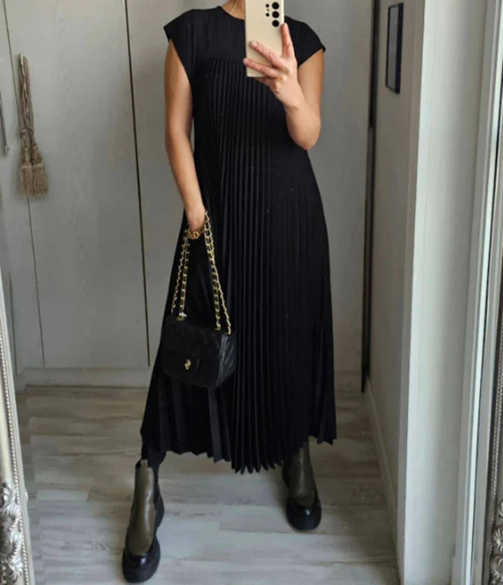 Vestido largo atemporal de corte fluido para mujer, cómodo y elegante para diario o viaje