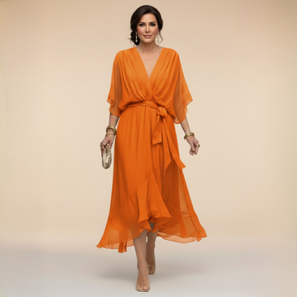 Vestido de gasa con escote en V para mujer, elegante y ligero