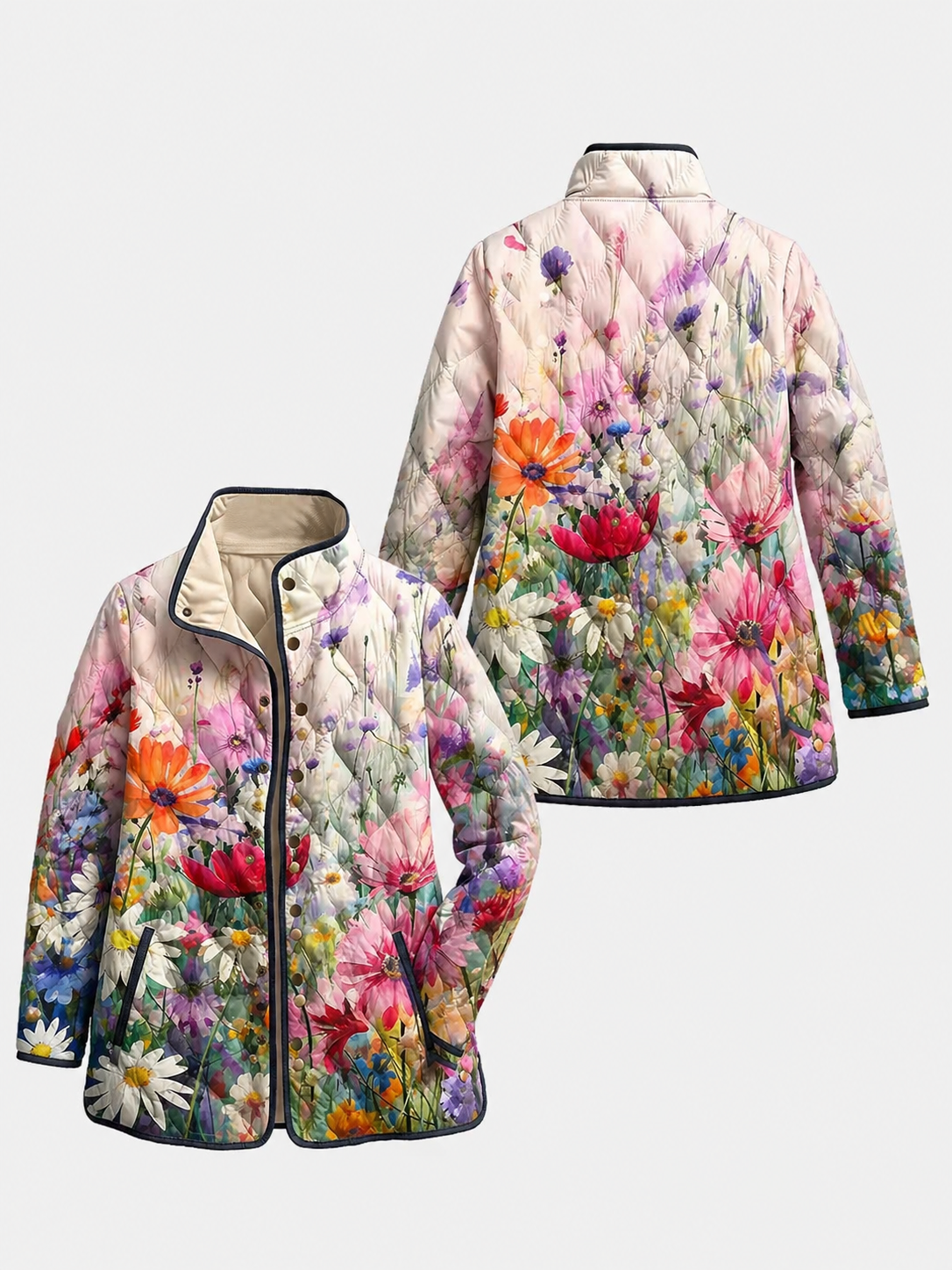 Chaqueta Acolchada Vintage Con Estampado Floral Para Mujer - Encantadora