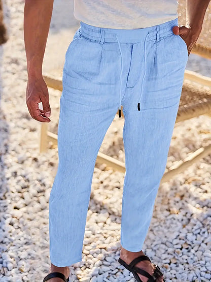 Pantalones anchos de lino con cordón para mujer, ligeros y transpirables para verano o viaje