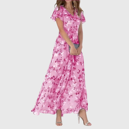 Vestido maxi favorecedor con escote en V y estampado floral para mujer, ligero y elegante para verano o evento