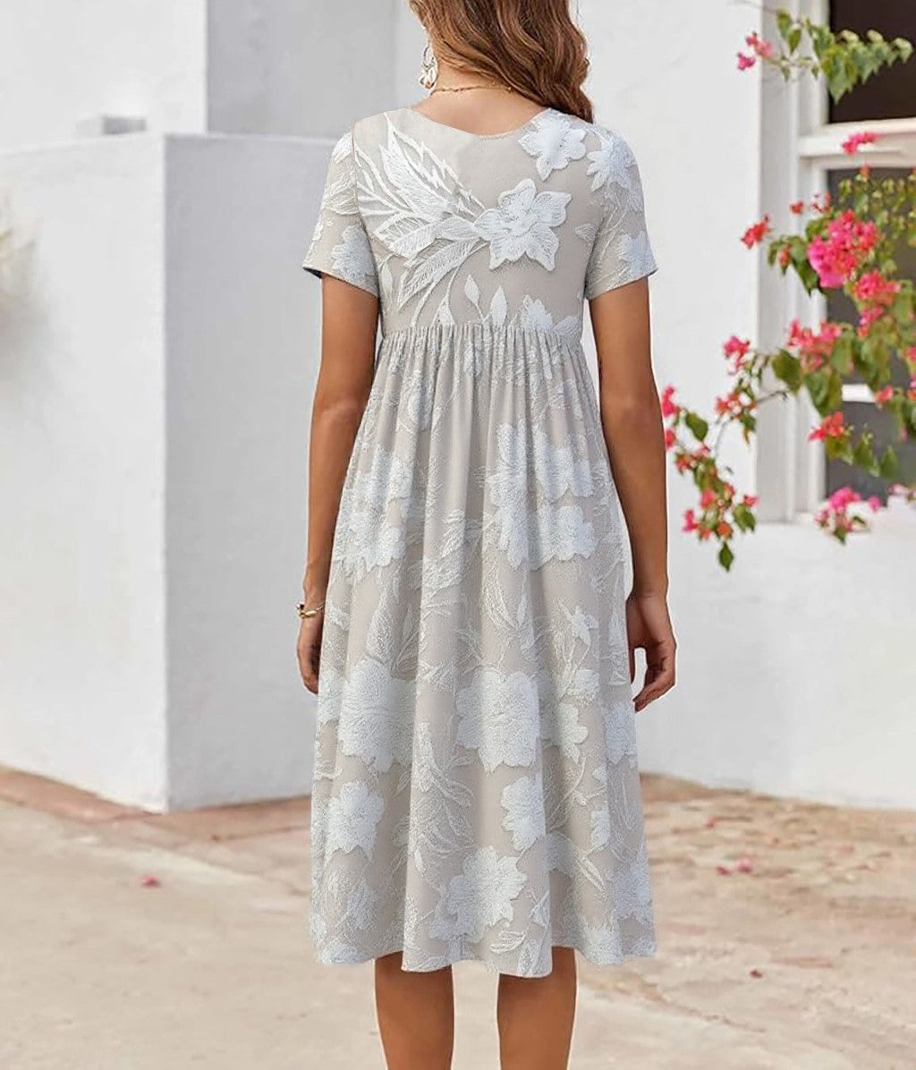 Vestido midi clásico con estampado y bolsillos laterales para mujer, elegante y versátil