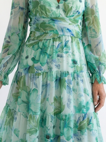 Vestido largo floral de manga larga para mujer, fluido y elegante para primavera