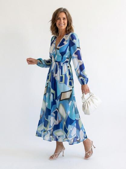 Vestido largo floral de manga larga para mujer, fluido y elegante para primavera