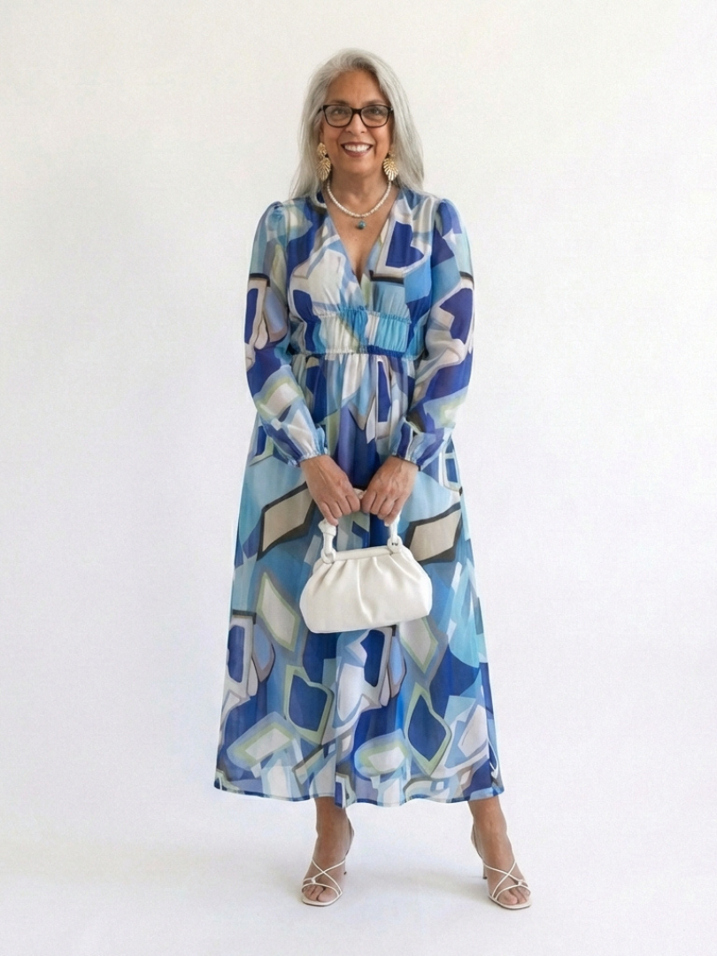 Vestido largo floral de manga larga para mujer, fluido y elegante para primavera