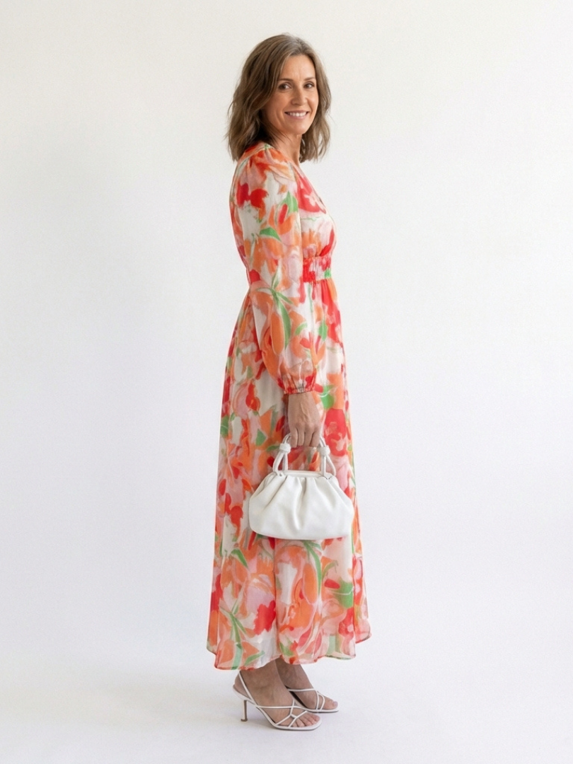 Vestido largo floral de manga larga para mujer, fluido y elegante para primavera