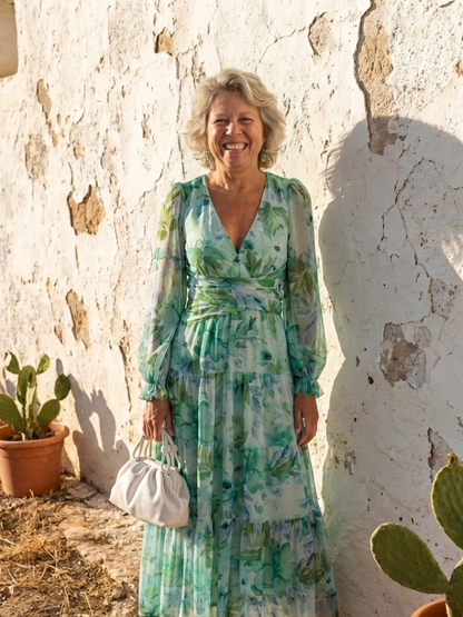Vestido largo floral de manga larga para mujer, fluido y elegante para primavera