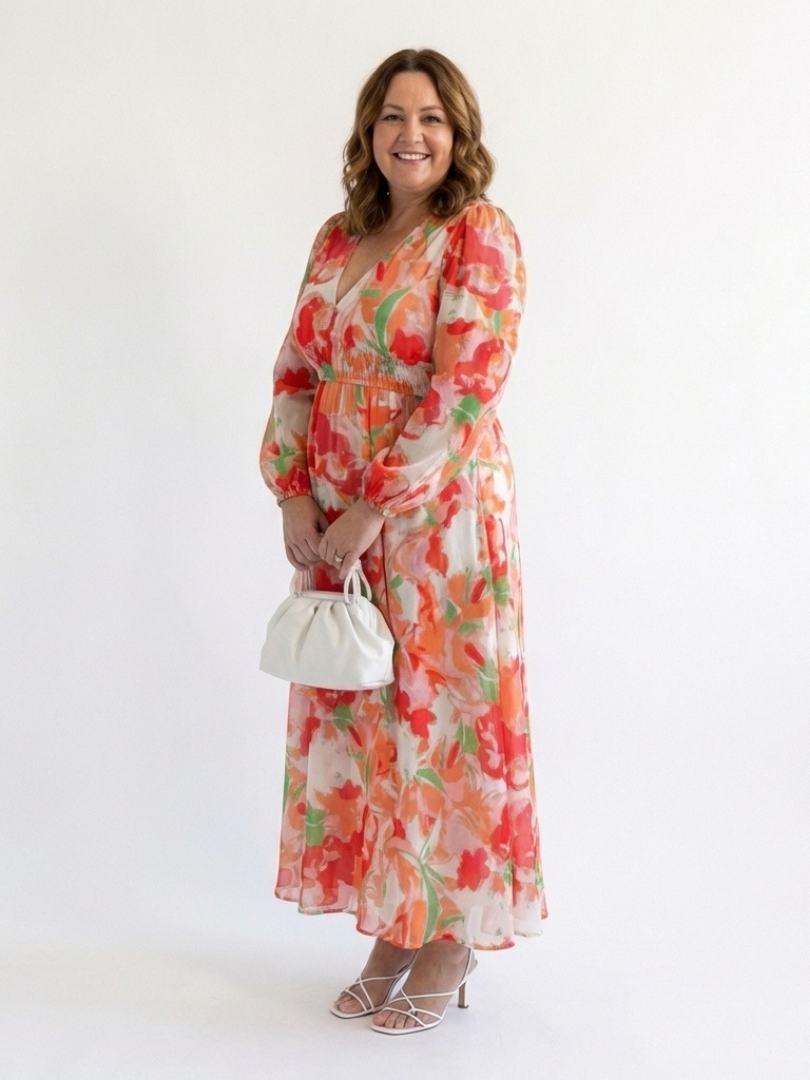 Vestido largo floral de manga larga para mujer, fluido y elegante para primavera