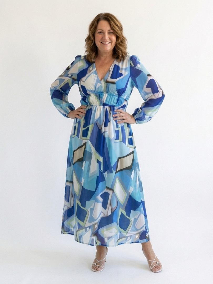 Vestido largo floral de manga larga para mujer, fluido y elegante para primavera
