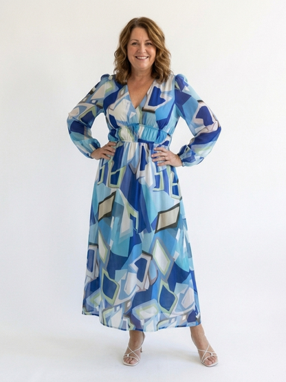 Vestido largo floral de manga larga para mujer, fluido y elegante para primavera