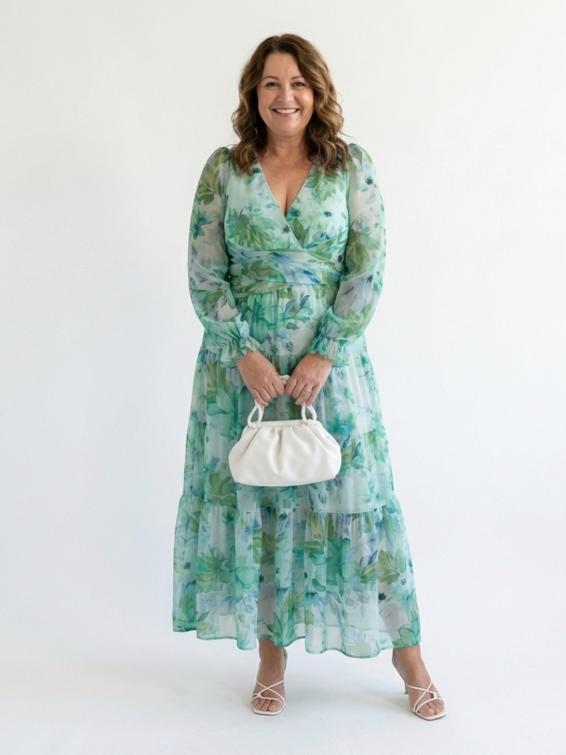 Vestido largo floral de manga larga para mujer, fluido y elegante para primavera