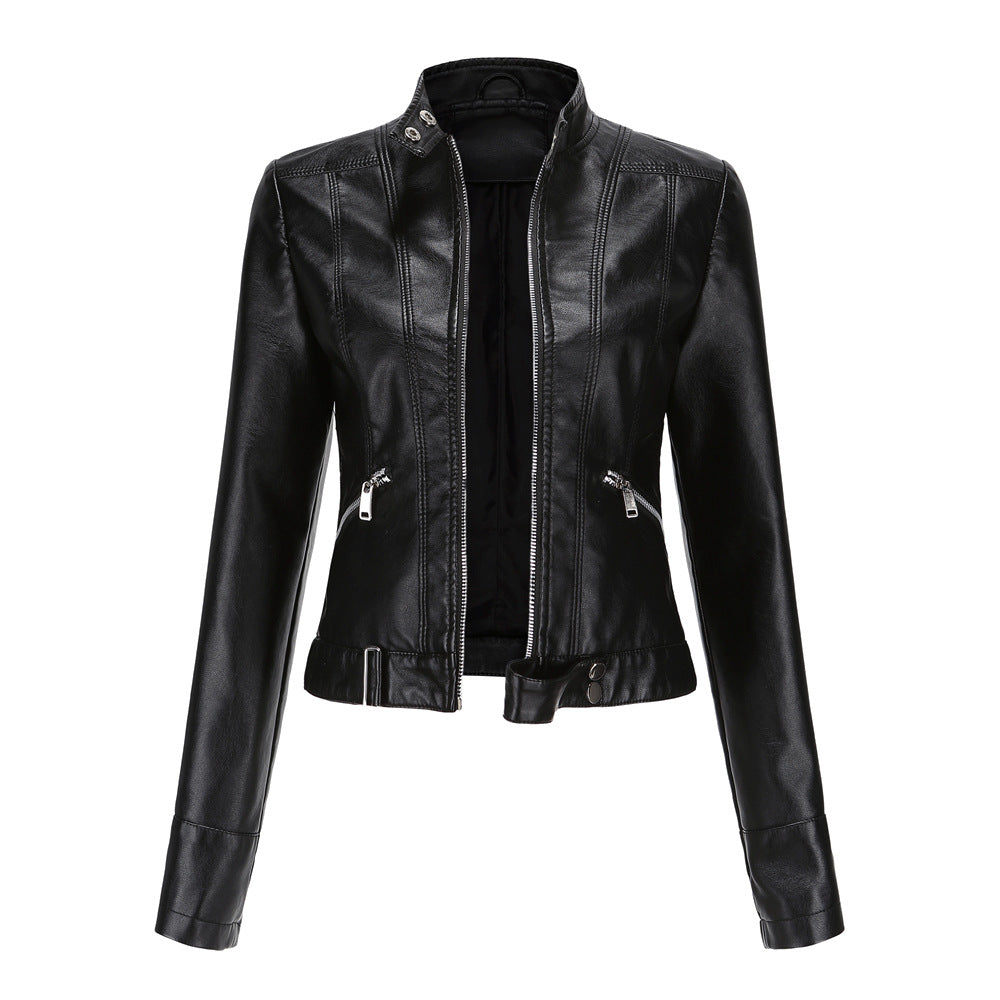 Chaqueta clásica de cuero para mujer