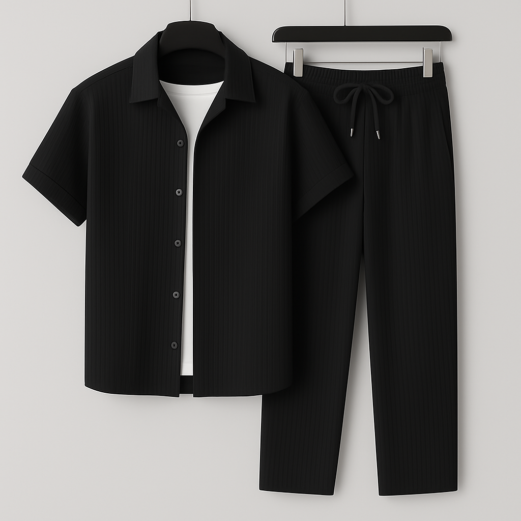 Set de lino para hombre con corte holgado, ligero y transpirable, ideal para días cálidos