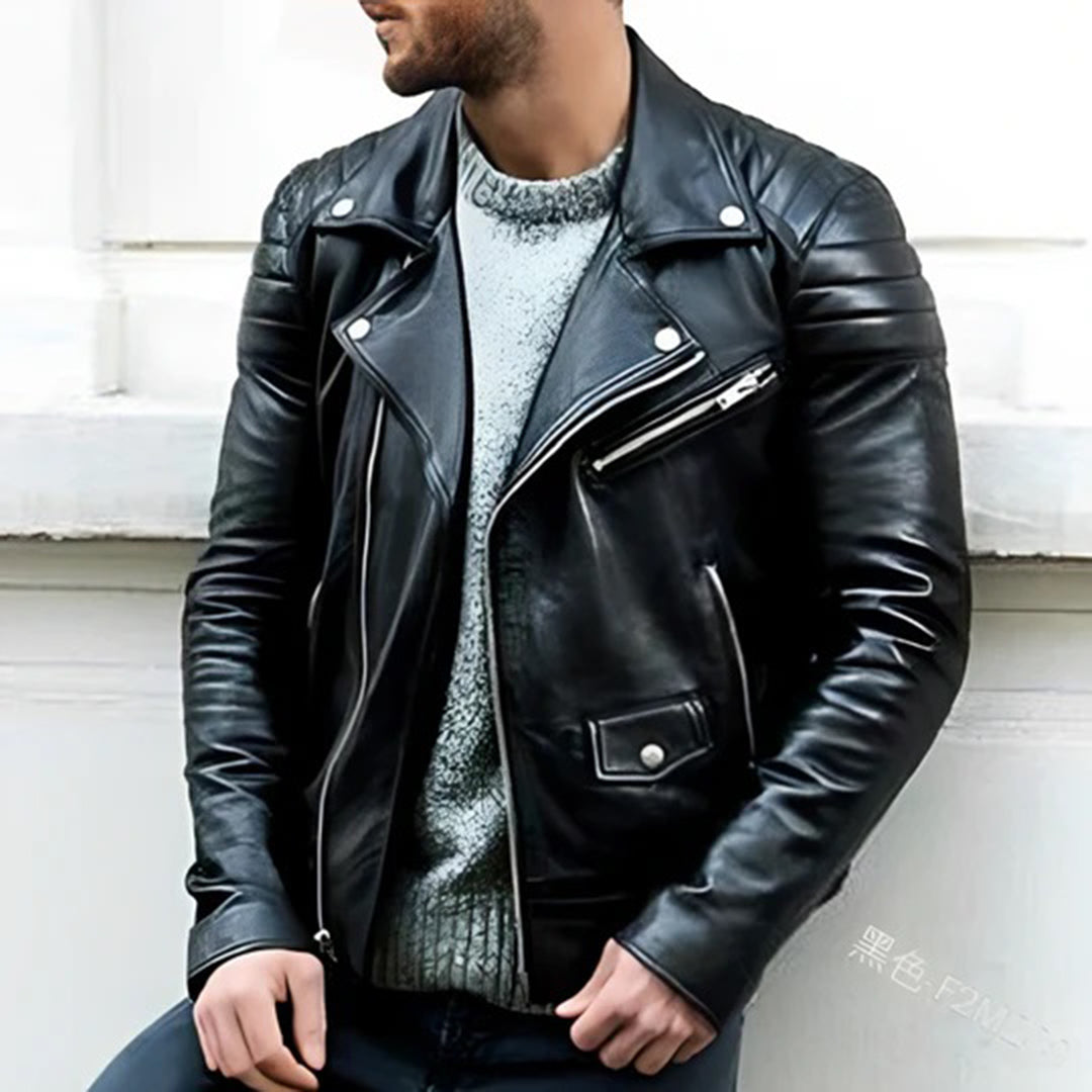 Marcos | Chaqueta Biker de Cuero con Look Retro para Hombre