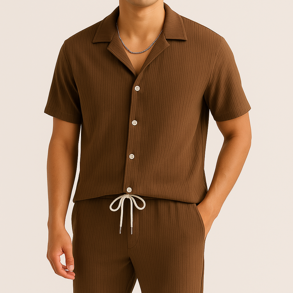 Set de lino para hombre con corte holgado, ligero y transpirable, ideal para días cálidos