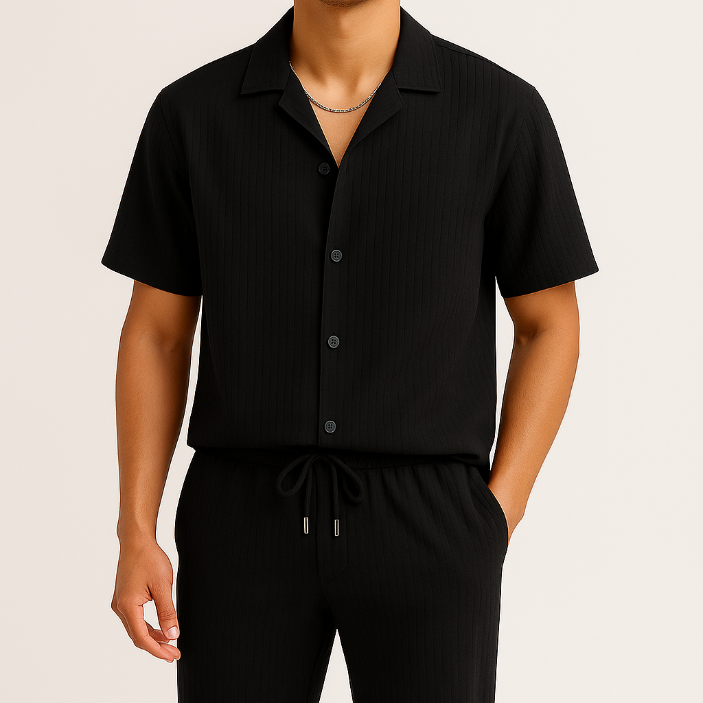 Set de lino para hombre con corte holgado, ligero y transpirable, ideal para días cálidos