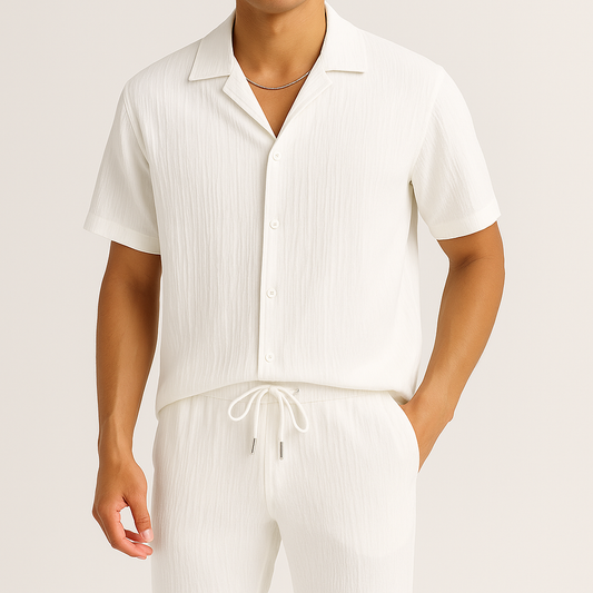 Set de lino para hombre con corte holgado, ligero y transpirable, ideal para días cálidos